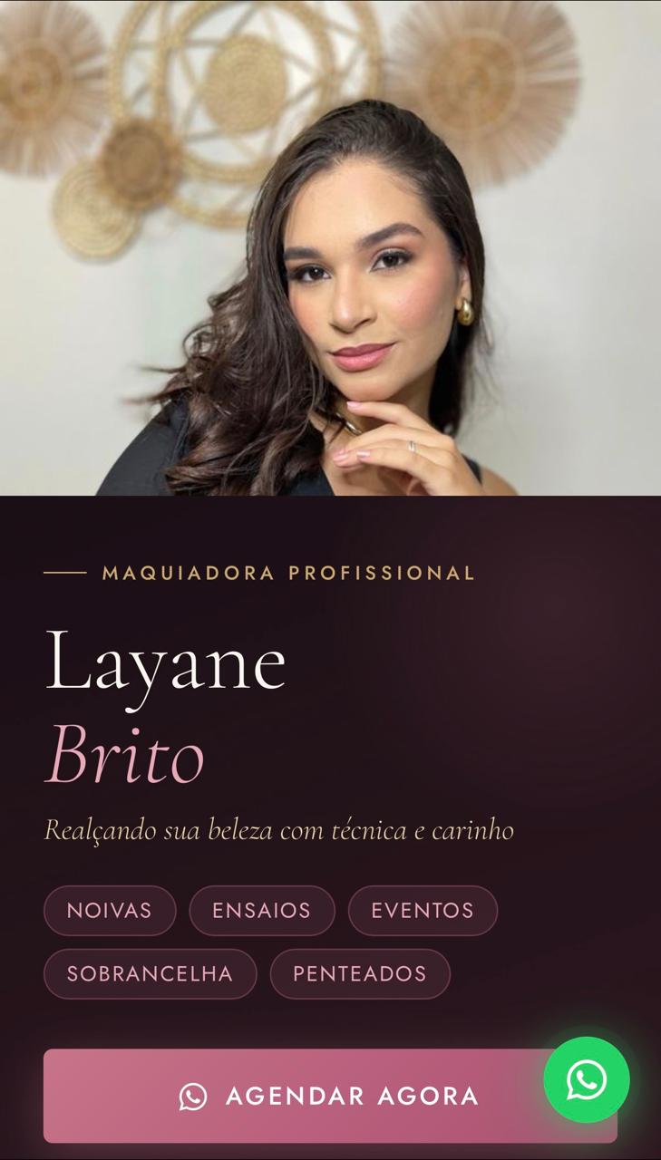Exemplo de página GlowPage — Layane Brito, maquiadora profissional